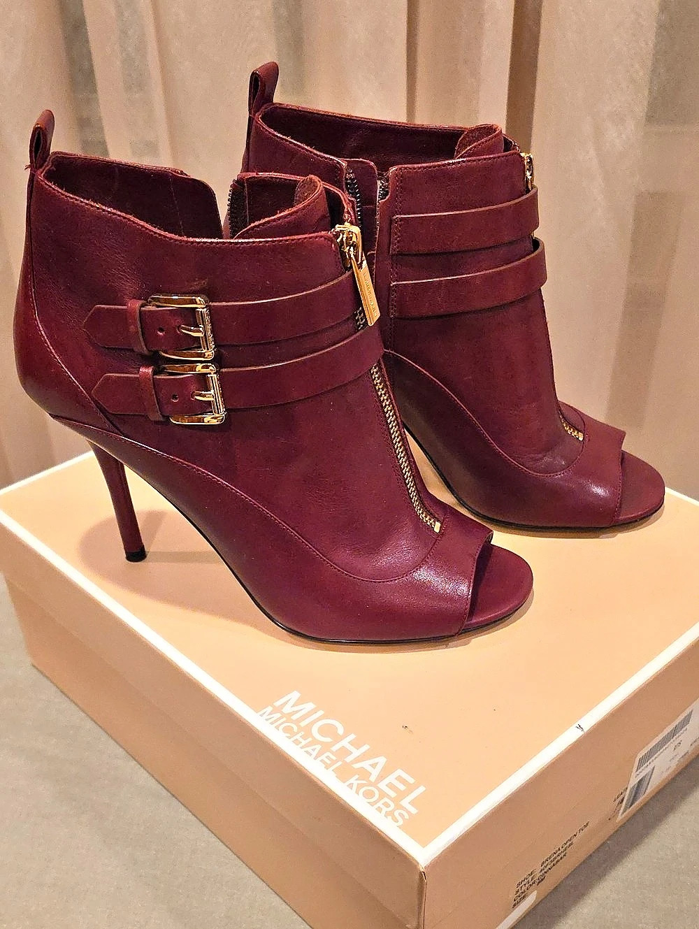 Michael Kors Burgundy Buckle Heeled Booties Like New